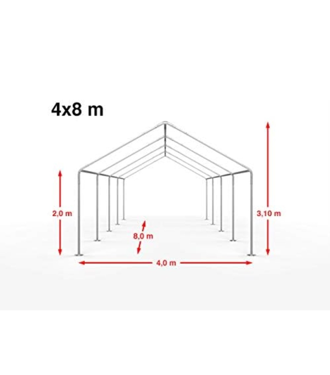 Maßskizze Mittleres Zelt 4 × 8 m
